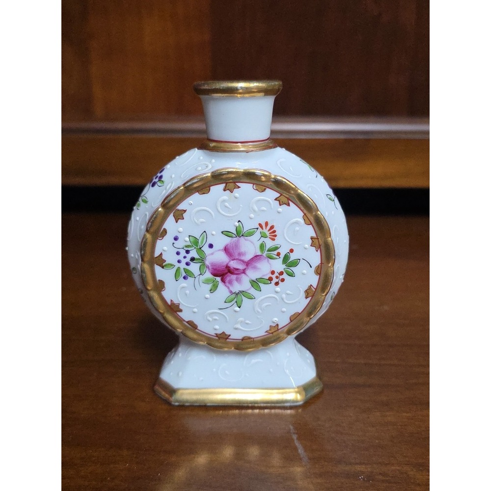 Vintage White Ceramic Perfume Bottle With Gold Trim‎ Used No Lid